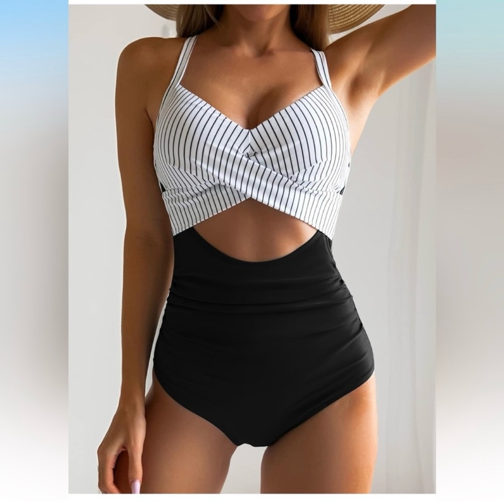Black and White Striped Swimsuit